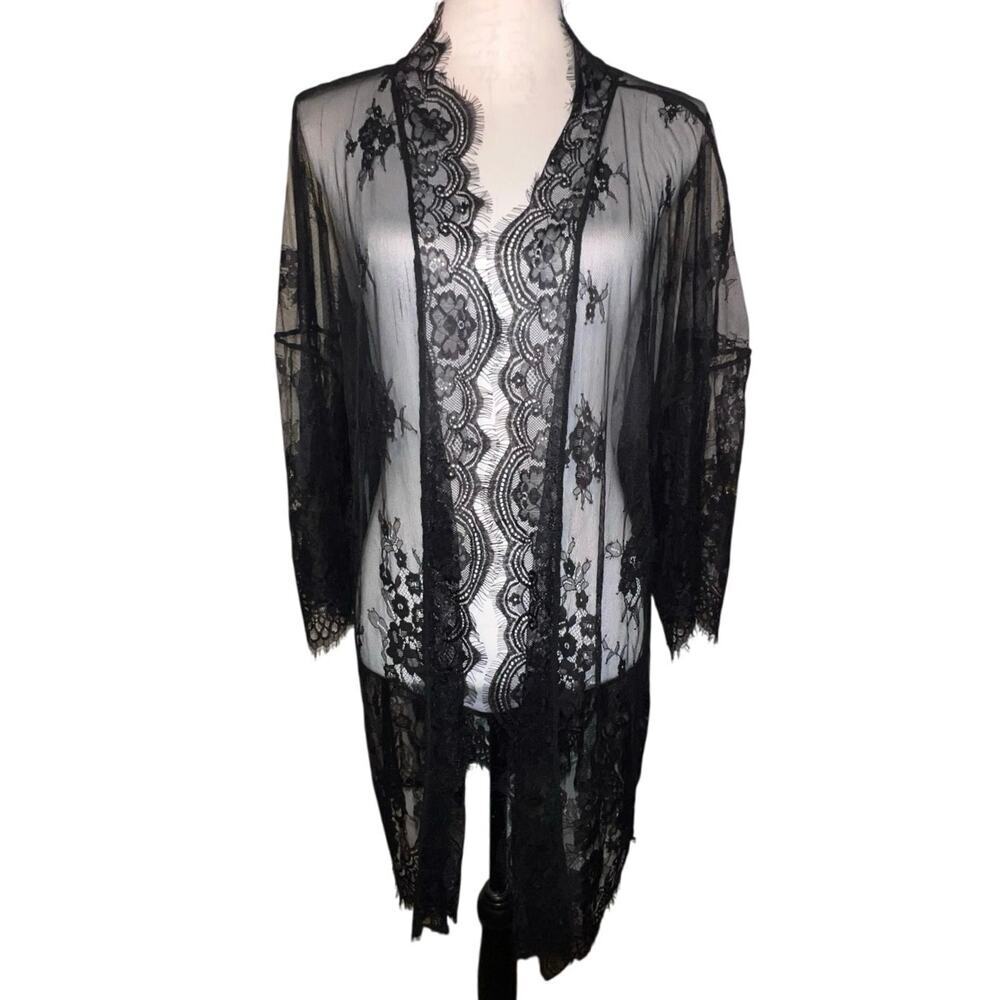 Women’s 3X lace, sheer, eyelash, kimono style loungewear witchy topper jacket
